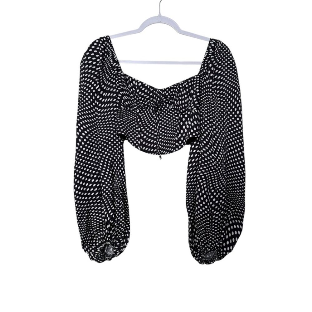 For Love and Lemons Kat Long Sleeve Corset Top Women XS Black Polka Dot‎